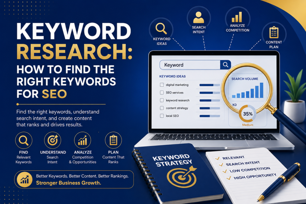 Keyword research process showing how to find the right keywords for SEO