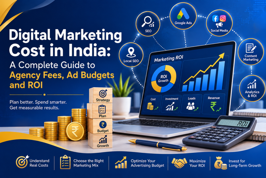 Digital marketing cost in India showing agency fees ad budgets and ROI
