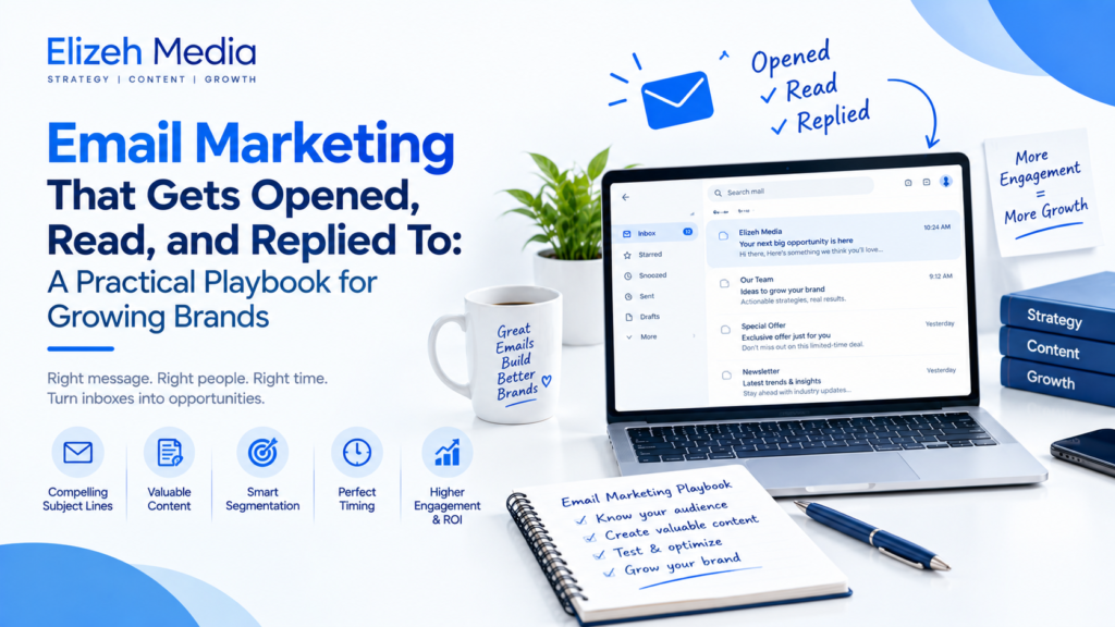 Marketer planning an email marketing strategy on a laptop with campaign analytics